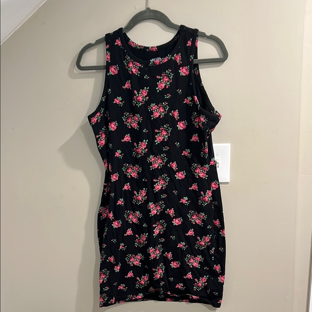 Wild Fable Black Pink Floral Tank Mini Dress